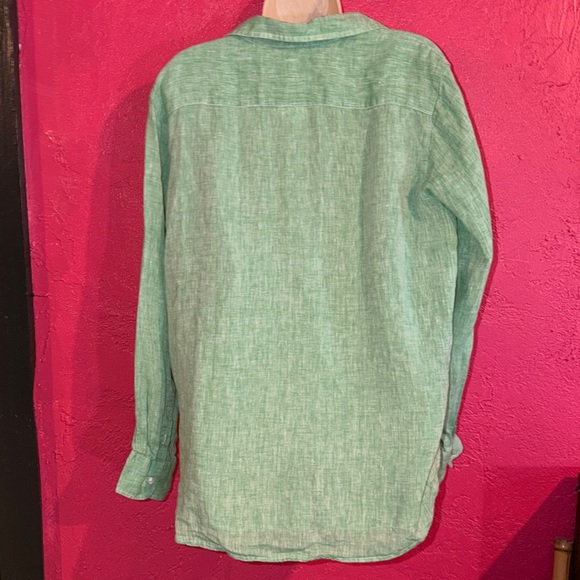 Frank & Eileen green Beachy, coastal Linen Shirt button down shirt. Sz M. - Picture 9 of 17